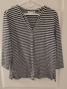 Chico's Black and White Striped Long Sleeve Henley. GUC. Worn a few times
